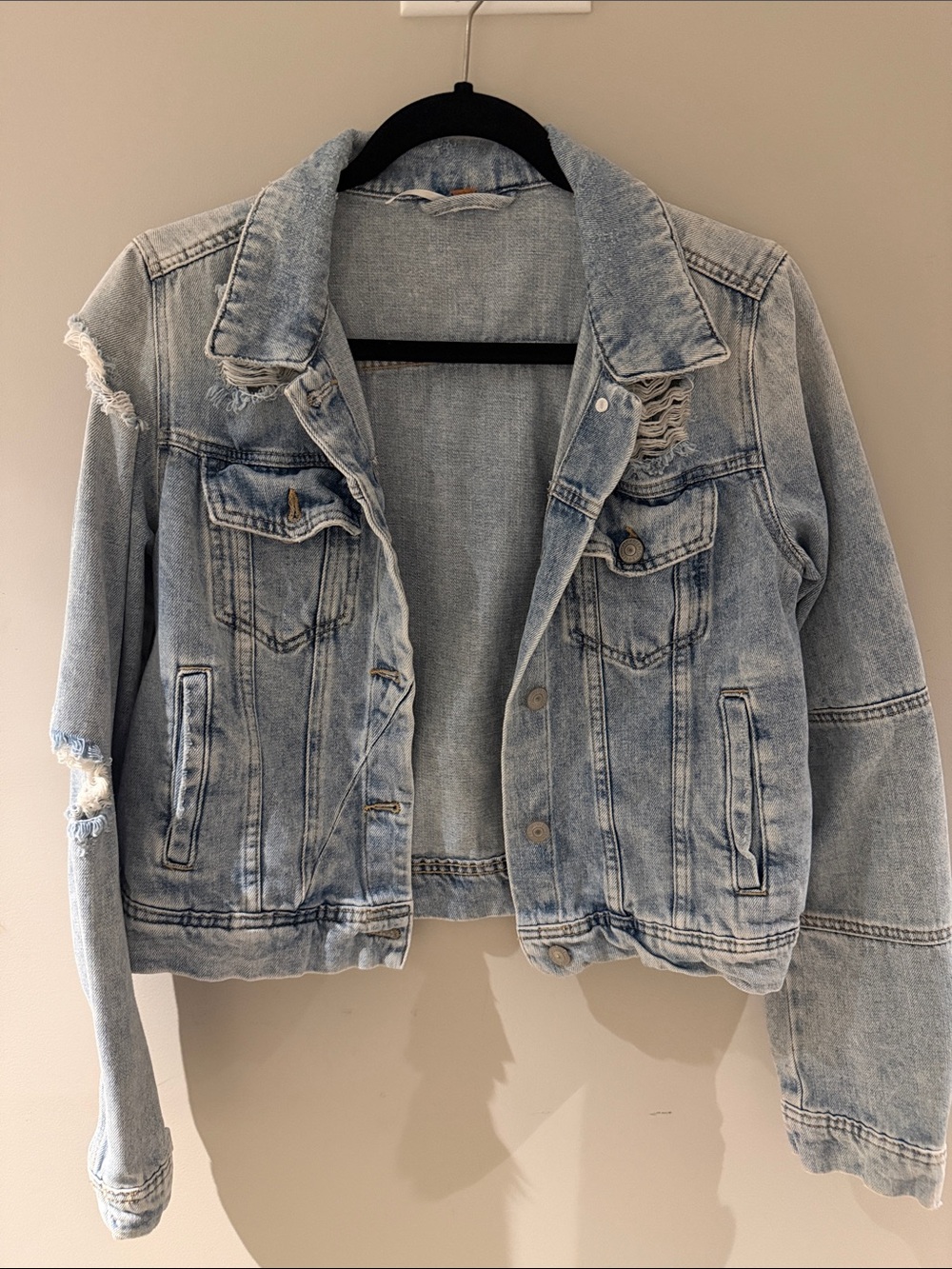 Free People Light Blue Distressed Denim Jacket